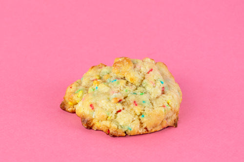 Cookie with white chocolate chips and colourful sprinkles, the most colourful one