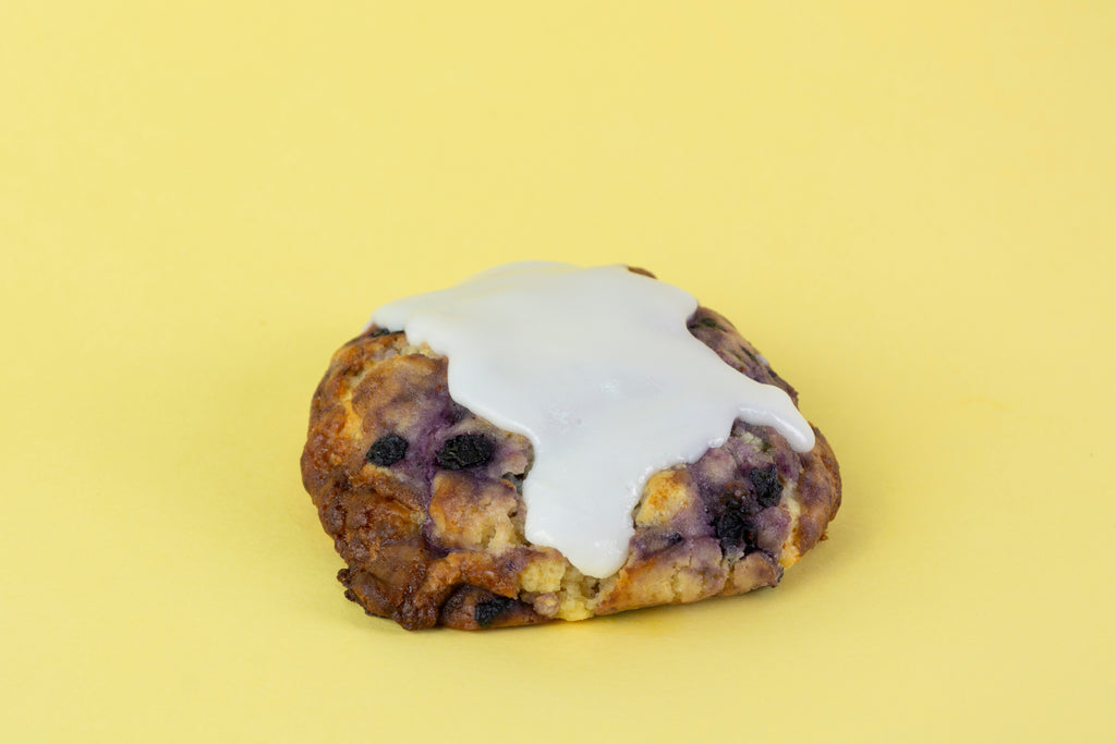 Lemon and blueberry cookie glazed with lemon and lime, with white chocolate chips